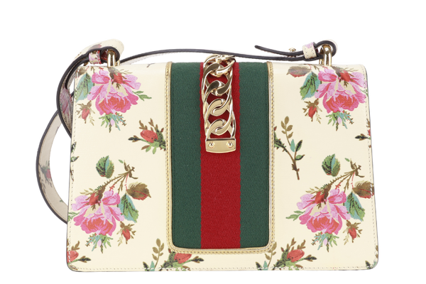 GUCCI SYLVIE FLORAL MEDIUM LEATHER GOLD HARDWARE NO DUST COVER