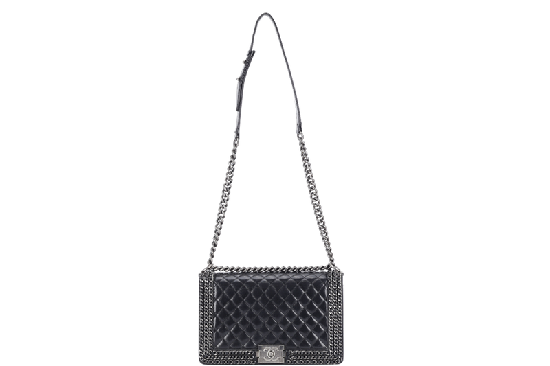 CHANEL LEBOY OLD MEDIUM BLACK LAMBSKIN RUTHENIUM HARDWARE (2057xxxx) WITH CARD AND DUST COVER