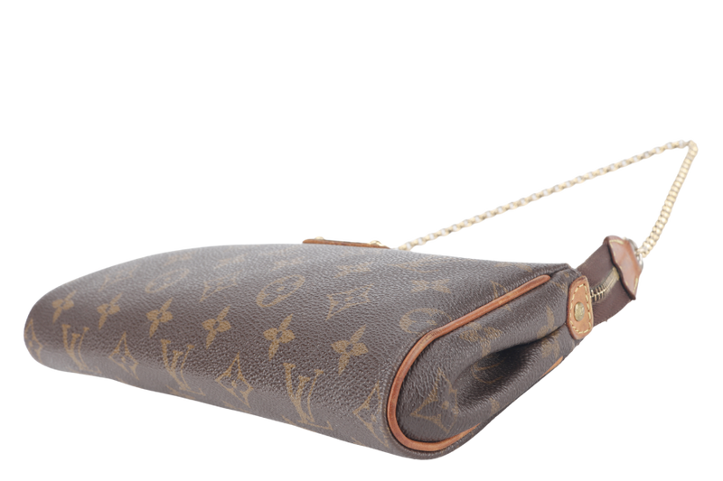 LOUIS VUITTON M95567 EVA CLUTCH MONOGRAM CANVAS GOLD HARDWARE WITH LEATHER, CHAIN STRAPS AND DUST COVER