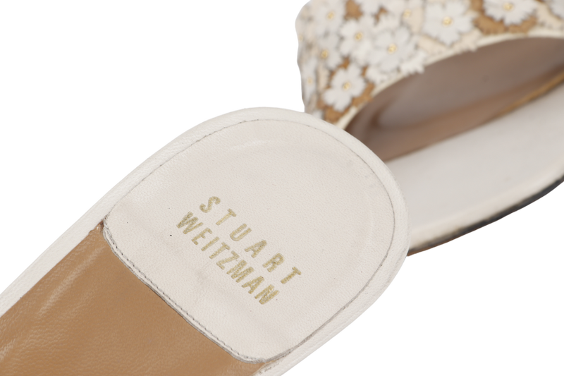 STUART WEITZMAN SANDAL BEIGE FLORAL SIZE 38.5