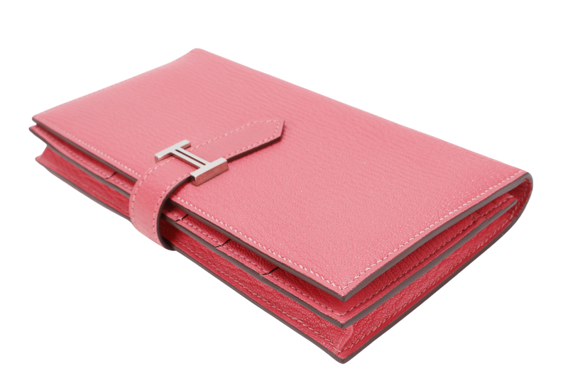 HERMES BEARN WALLET ROUGE PIMENT STAMP X (YEAR 2016) CHEVRE LEATHER SILVER HARDWARE WITH BOX NO DUST COVER
