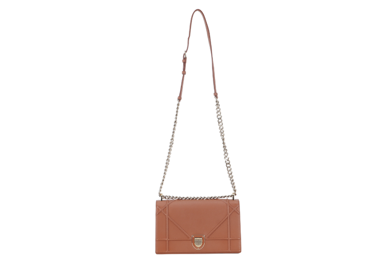 CHRISTIAN DIOR DIORAMA SHOULDER BAG (09-BO-0176) COPPER BROWN LEATHER GOLD HARDWARE WITH STRAPS , CARD AND DUST COVER