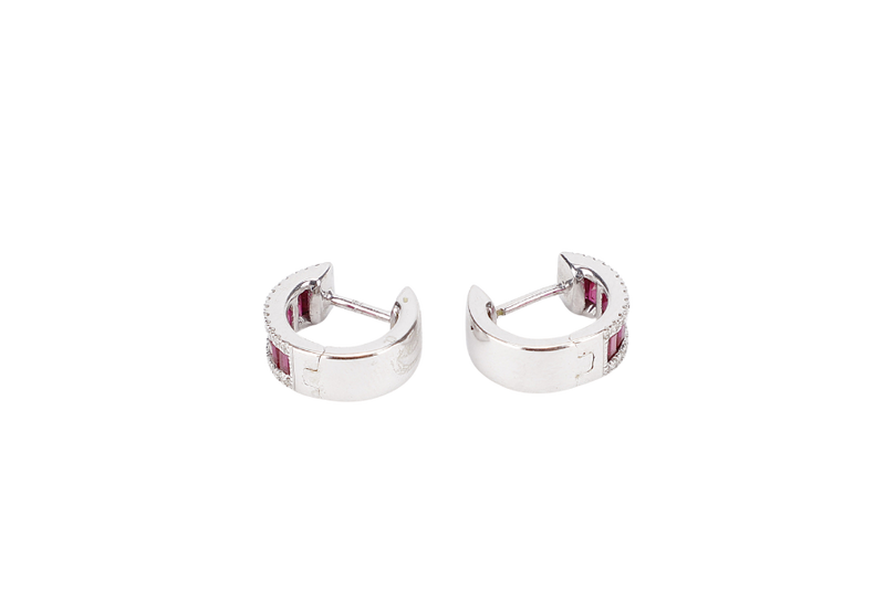 EARRINGS HOOPS 750WG WITH RUBY 3.0GM