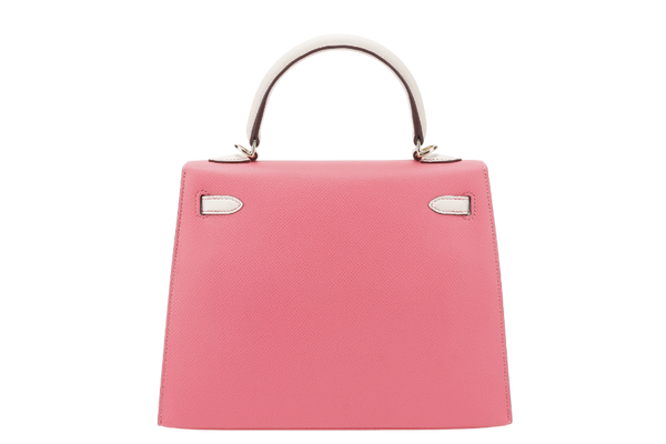 HERMES KELLY 25 HSS STAMP C (YEAR 2018) ROSE AZALEE & CRAIE EPSOM LEATHER LIGHT GOLD HARDWARE WITH STRAP, KEYS, LOCK AND DUST COVER
