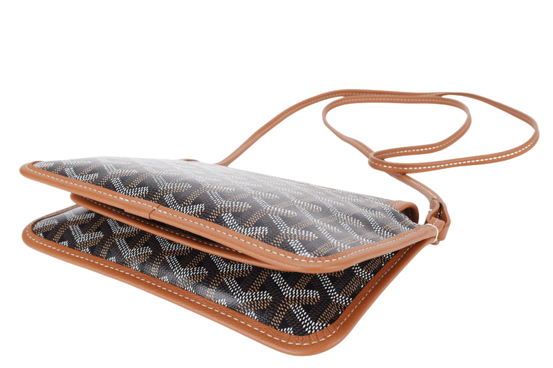 GOYARD PLUMET POCKET WALLET BLACK AND TAN COLOR WITH DUST COVER