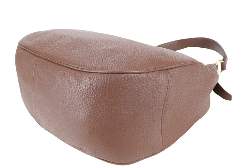 PRADA ZIP TOP HOBO VITELLO DAINO BAG LARGE BROWN LEATHER GOLD HARDWARE NO DUST COVER