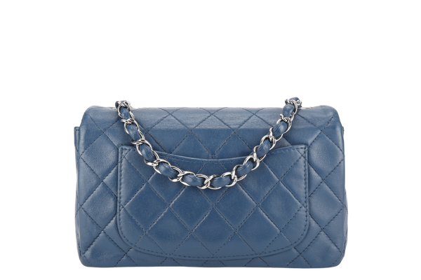 CHANEL BLUE LAMBSKIN MINI RECTANGLE CLASSIC FLAP (1762xxxx) SILVER HARDWARE WITH DUST COVER