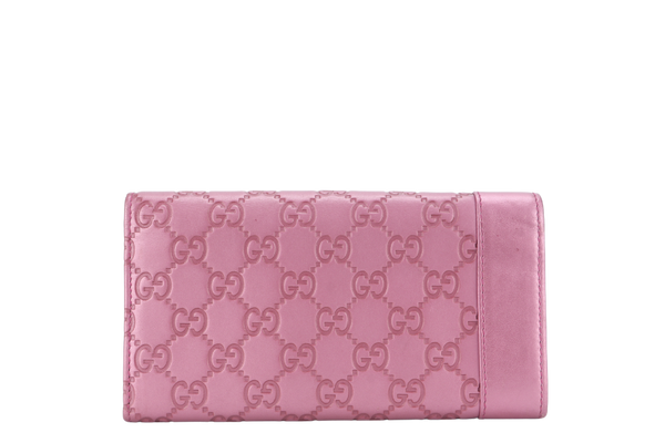 GUCCI GUCCISIMA HEART CHARM PINK LEATHER LONG WALLET GOLD HARDWARE WITH DUST COVER