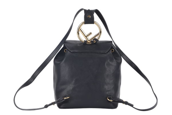 FENDI VITELLO CRUISE F IS FENDI BACKPACK (8BZ043) BLACK LEATHER GOLD HARDWARE WITH DUST COVER