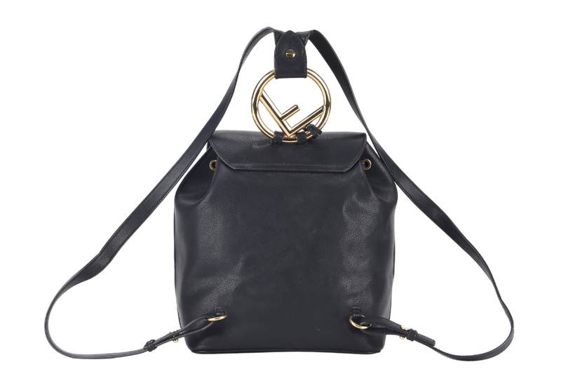 FENDI VITELLO CRUISE F IS FENDI BACKPACK (8BZ043) BLACK LEATHER GOLD HARDWARE WITH DUST COVER