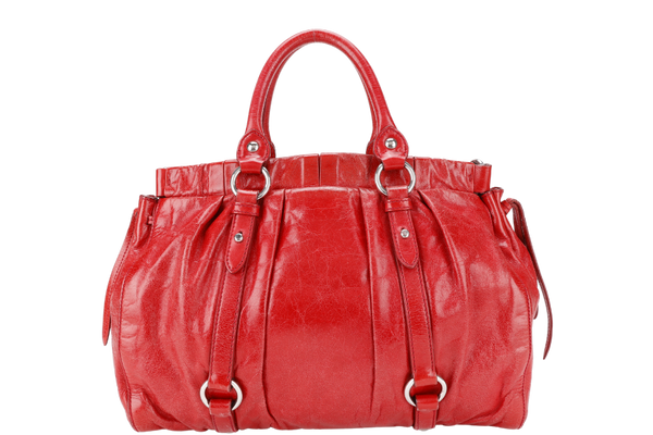 MIU MIU BAULETTO VITELLO LUX ROSSO RED LEATHER SILVER HARDWARE WITH STRAPS AND DUST COVER