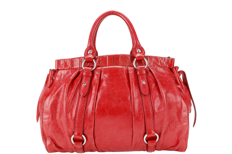 MIU MIU BAULETTO VITELLO LUX ROSSO RED LEATHER SILVER HARDWARE WITH STRAPS AND DUST COVER