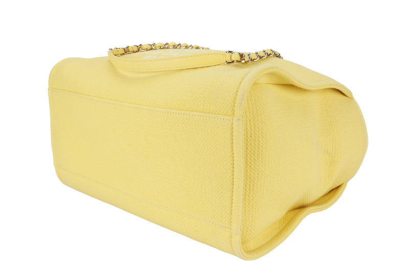 CHANEL DEAUVILLE TOTE BAG MICROCHIP (AJPXxxxx) LARGE YELLOW CANVAS GOLD HARDWARE WITH POUCH NO DUST COVER