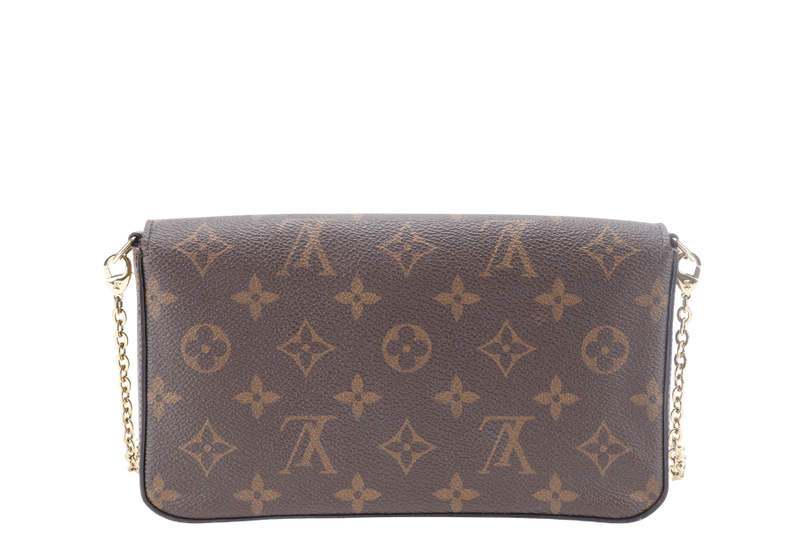 LOUIS VUITTON M81896 POCHETTE FELICIE BROWN MONOGRAM CANVAS GOLD HARDWARE WITH DUST COVER AND BOX