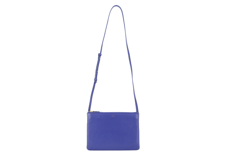 CELINE TRIO MESSENGER BAG BLUE CALF LEATHER GOLD HARDWARE WITH DUST COVER