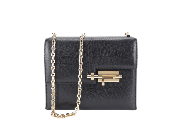 HERMES MINI VERROU CHAIN BLACK CHEVRE GOLD HARDWARE STAMP Y (YEAR 2020) WITH DUST COVER, BOX AND FELT COVER
