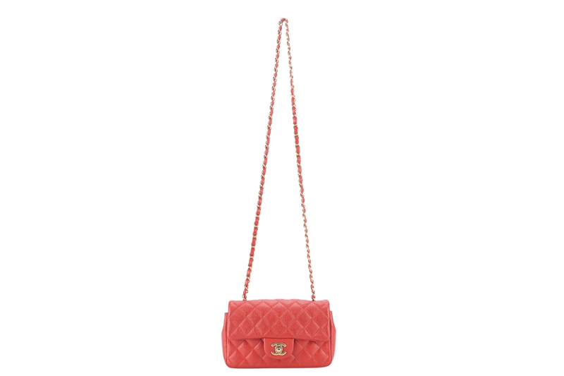 CHANEL CLASSIC FLAP MINI RECTANGULAR (2062xxxx) RED CAVIAR GOLD HARDWARE WITH DUST COVER