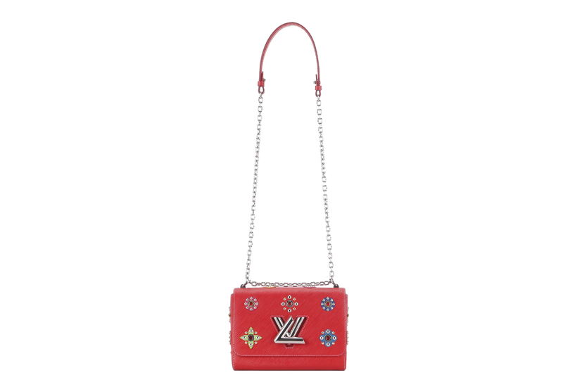 LOUIS VUITTON TWIST LIMITED EDITION MECHANICAL FLOWERS BAG MM RED EPI LEATHER SILVER HARDWARE WITH DUST COVER