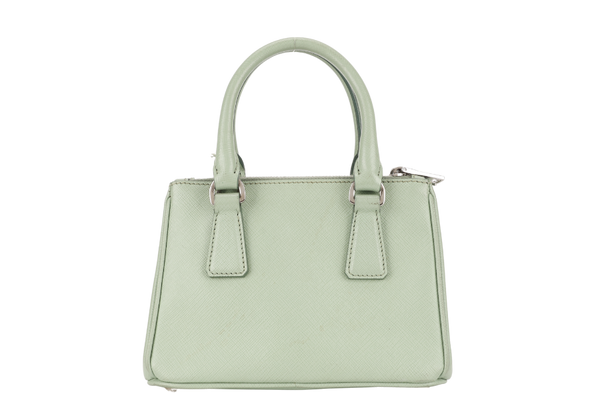 PRADA SAFFIANO LUX SMALL GALLERIA DOUBLE ZIP TOTE AQUAMARINE SILVER HARDWARE WITH CARD AND DUST COVER