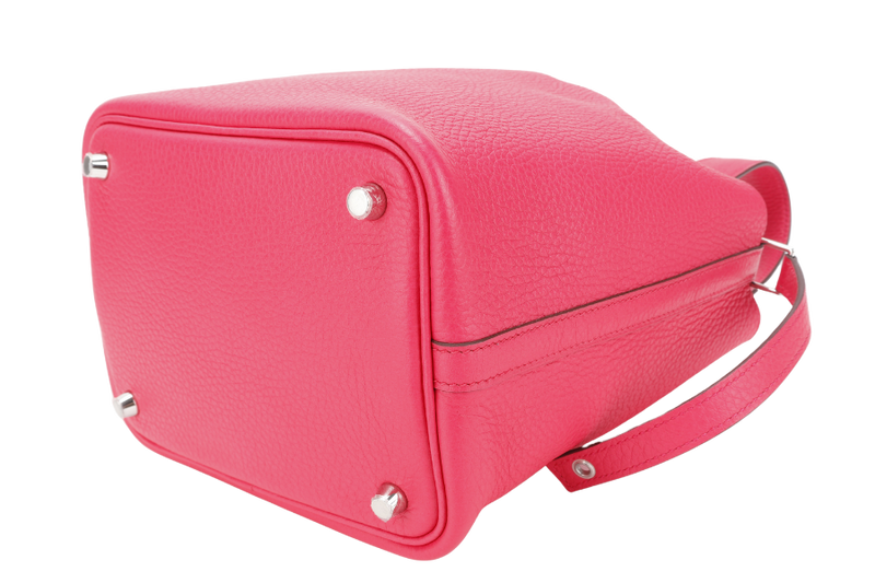 HERMES PICOTIN 18 ROSE TEXAS COLOR CLEMENCE LEATHER STAMP A (2017) SILVER HARDWARE WITH LOCK & KEYS AND DUST COVER