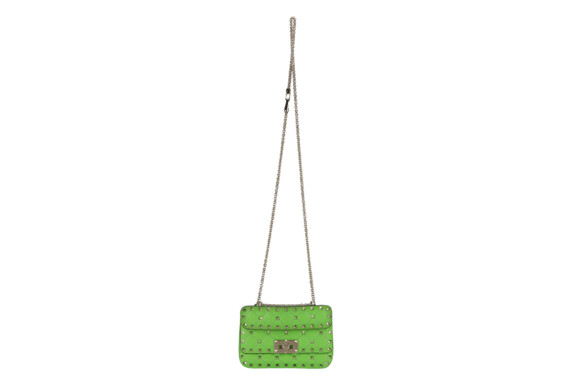 VALENTINO GARAVANI ROCKSTUD SPIKE MINI GREEN CALFSKIN CHAIN BAG SILVER HARDWARE NO DUST COVER