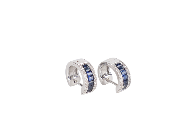 EARRINGS HOOPS 750WG WITH BLUE SAPPHIRE 3.0GM