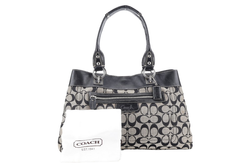 COACH BLACK PENELOPE CARRYALL SIGNATURE CANVAS AND LEATHER TOTE BAG SILVER HARDWARE NO DUST COVER