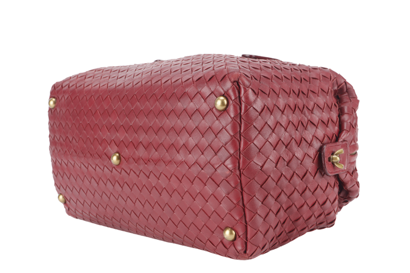 BOTTEGA VENETA BOSTON BAG MEDIUM RED LEATHER GOLD HARDWARE NO DUST COVER