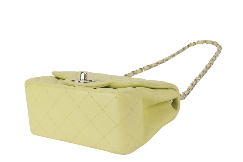 CHANEL CLASSIC FLAP MINI LIME (1468xxxx) LAMBSKIN SILVER HARDWARE NO CARD WITH DUST COVER