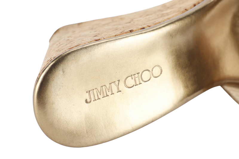 JIMMY CHOO WEDGES SANDAL GOLD SIZE 38