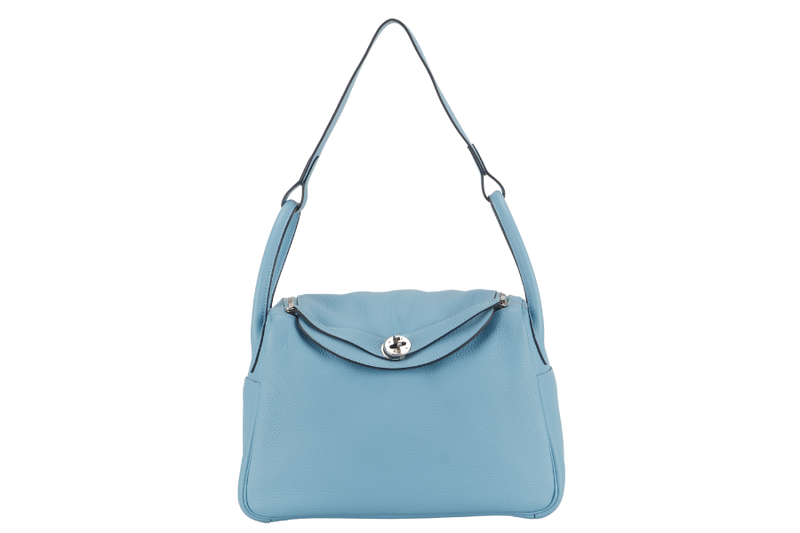 HERMES LINDY 30 BLUE CELESTE CLEMENCE LEATHER PALLADIUM HARDWARE STAMP D (YEAR 2019) WITH DUST COVER