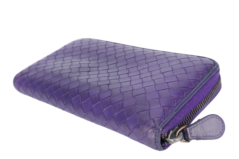 BOTTEGA VENETA LONG WALLET INTRECCIATO PURPLE LEATHER GOLD HARDWARE WITH DUST COVER AND BOX