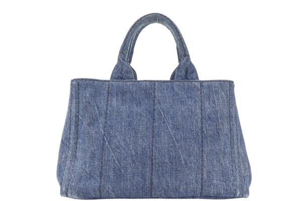 PRADA BN2439 BLUE CANAPA LOGO DENIM SATCHEL HANDBAG GOLD HARDWARE WITH CARD