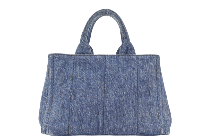 PRADA BN2439 BLUE CANAPA LOGO DENIM SATCHEL HANDBAG GOLD HARDWARE WITH CARD