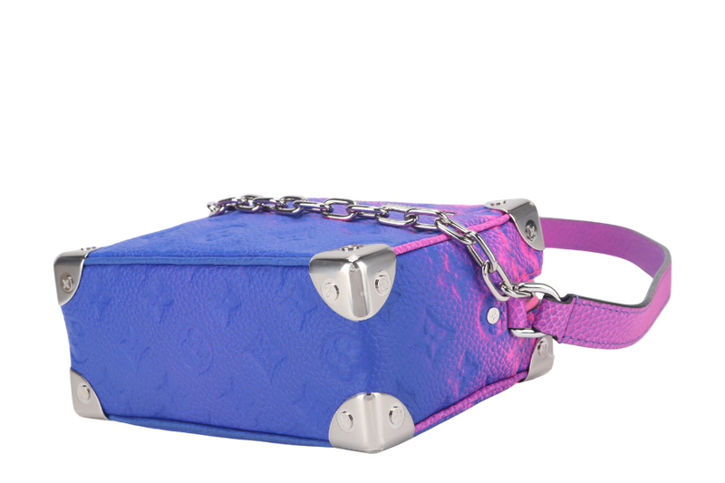 LOUIS VUITTON M81219 MINI SOFT TRUNK TAURILLON BLEU ROSE SILVER HARDWARE WITH STRAPS, DUST COVER AND BOX