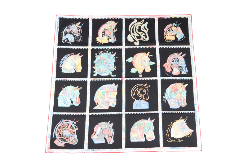 HERMES HTH 2303 CARRE TWILL CHEVALOSCOPE SCARF, MULTICOLOR WITH BOX AND BOX COVER