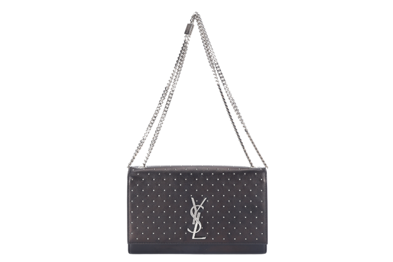 YVES SAINT LAURENT (YSL) STUDDED KATE MEDIUM BLACK LEATHER SILVER HARDWARE NO DUST COVER