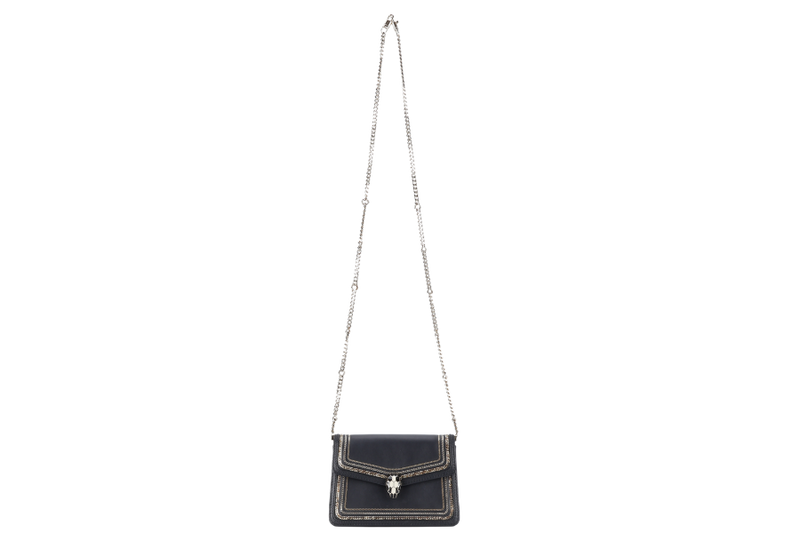 BVLGARI FOREVER SERPENTI DIAMOND BLAST SMALL BLACK LEATHER GOLD HARDWARE WITH CARD, DUST COVER AND BOX