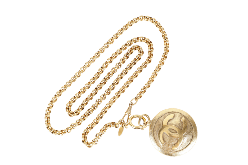 CHANEL GOLD CC PENDANT NECKLACE GOLD PLATED 119g