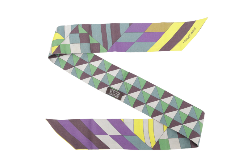 Hermes Silk Twilly Yellow, Purple, Brown & Green Stripe