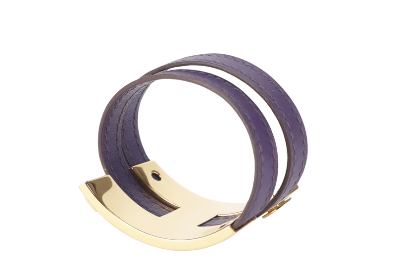 HERMES POUSSE-POUSSE BRACELET IRIS PURPLE SWIFT LEATHER STAMP Q SQUARE (YEAR 2013) GOLD HARDWARE WITH DUST COVER AND BOX