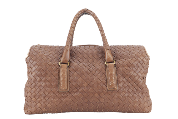 BOTTEGA VENETA WOMAN BOSTON BAG MEDIUM BROWN LEATHER GOLD HARDWARE WITH DUST COVER