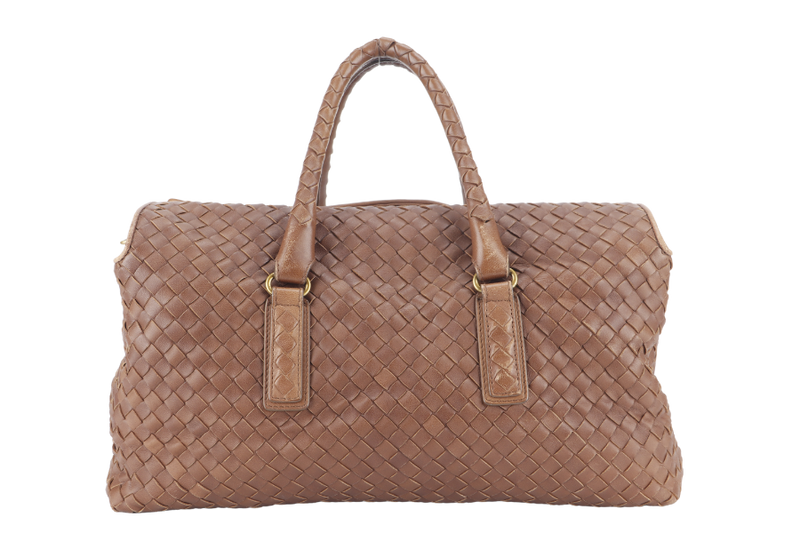 BOTTEGA VENETA WOMAN BOSTON BAG MEDIUM BROWN LEATHER GOLD HARDWARE WITH DUST COVER