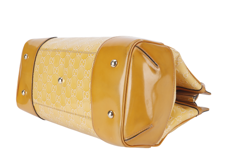 GUCCI GUCCISSIMA MAYFAIR (257612) YELLOW PATENT LEATHER SILVER HARDWARE WITH DUST COVER