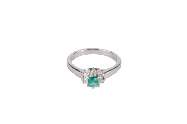 0.24CT EMERALD 0.15CT DIAMOND RING PT900 PGL CERT 241954 WITH BOX