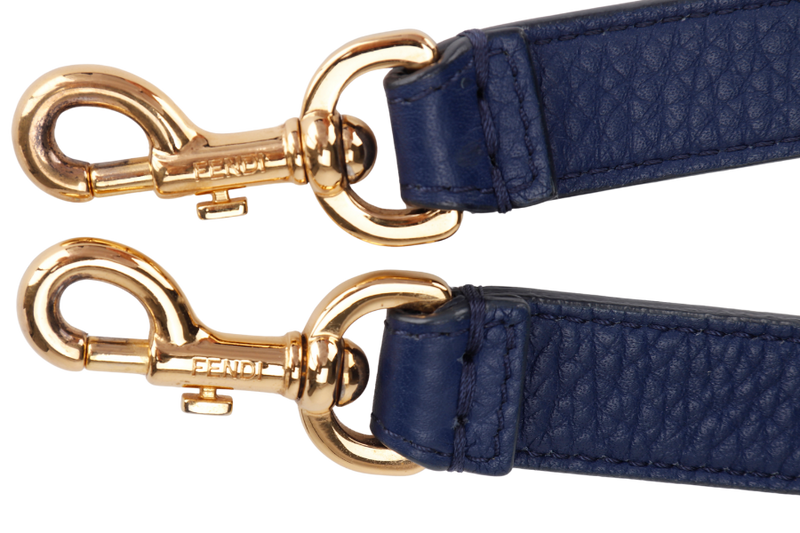 FENDI DARK BLUE LEATHER WITH BEIGE CANVAS SHOULDER STRAP GOLD HARDWARE, NO DUST COVER & BOX