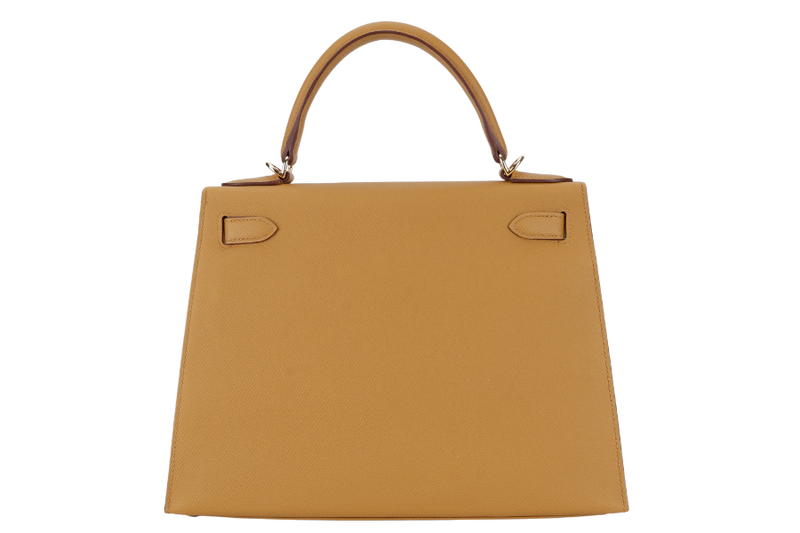 HERMES KELLY 28 SELLIER SESAME EPSOM GOLD HARDWARE STAMP Y (2020) WITH DUST COVER, LOCK, KEYS, RAINCOAT AND STRAPS