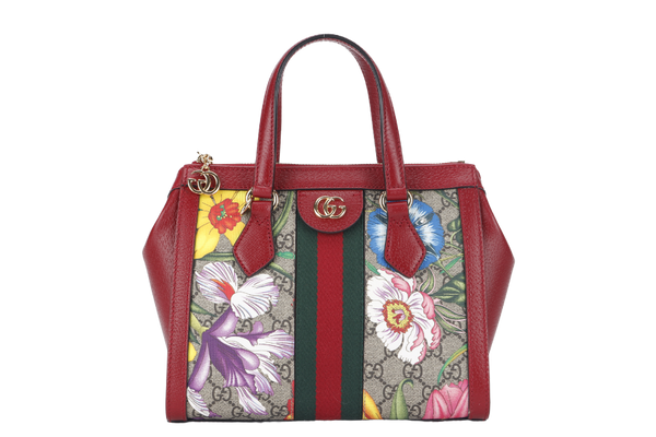 GUCCI GG FLORA WEB 2WAY BAG (547551 525040) SMALL RED LEATHER GOLD HARDWARE WITH STRAP AND DUST COVER