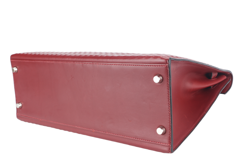 HERMES KELLY 32 WAFFLE SELLIER STAMP G (YEAR 2003) ROUGE H EVERCALF LEATHER SILVER HARDWARE WITH STRAPS, DUST COVER (NO KEYS & LOCK)