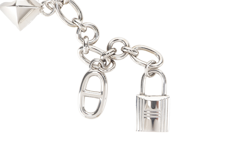 HERMES BRELOQUE OLGA BAG CHARM PALLADIUM WITH BOX